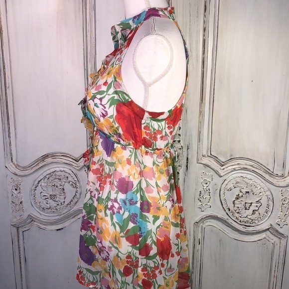 Twentyone Multi Colored Ruffle Front Button Down Cut in Sleeveless Dress S/S - Picture 5 of 10